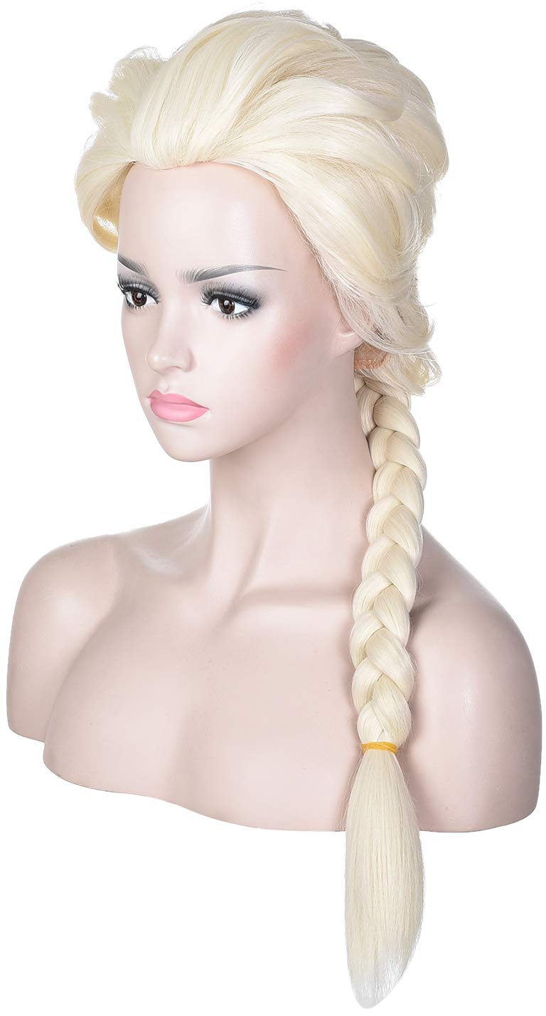 morvally Women Blonde Braided Ponytail Wig for Princess Cosplay Costume Halloween - Image 3